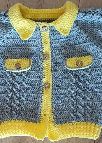 Erkek Çocuk Gri Sarı Örgü Hırka - Görsel 5