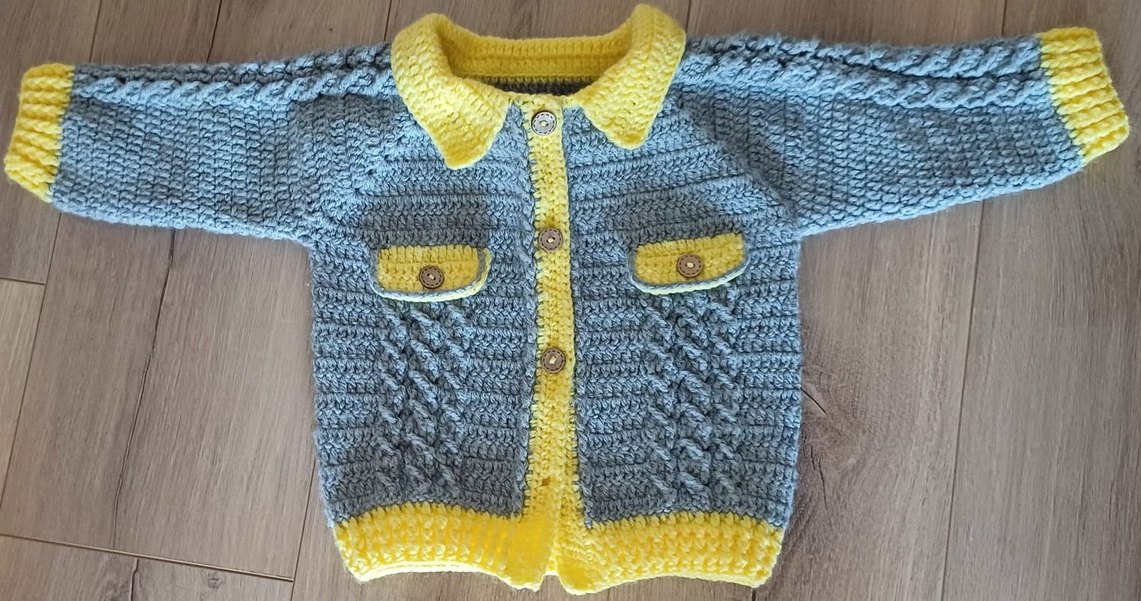 Erkek Çocuk Gri Sarı Örgü Hırka - Görsel 2