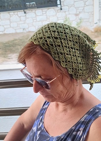 Dantel Detaylı Haki Örgü Bohem Saç Aksesuarı - Görsel 3