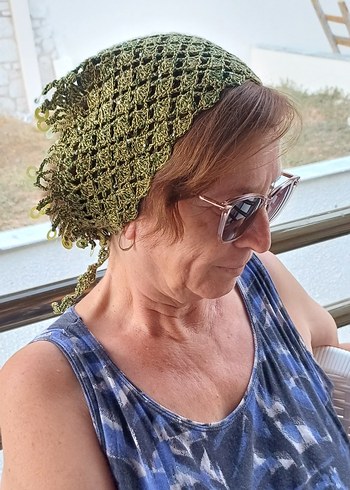 Dantel Detaylı Haki Örgü Bohem Saç Aksesuarı - Görsel 2