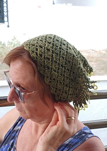 Dantel Detaylı Haki Örgü Bohem Saç Aksesuarı - Görsel 5