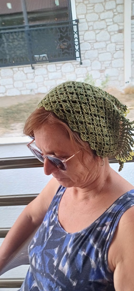 Dantel Detaylı Haki Örgü Bohem Saç Aksesuarı - Görsel 3