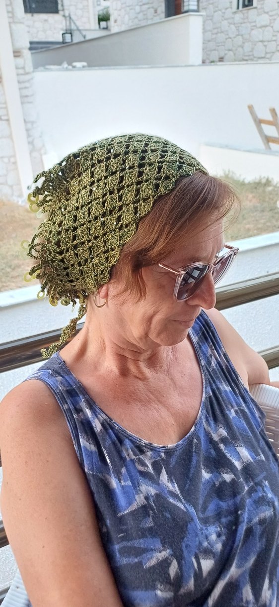 Dantel Detaylı Haki Örgü Bohem Saç Aksesuarı - Görsel 2