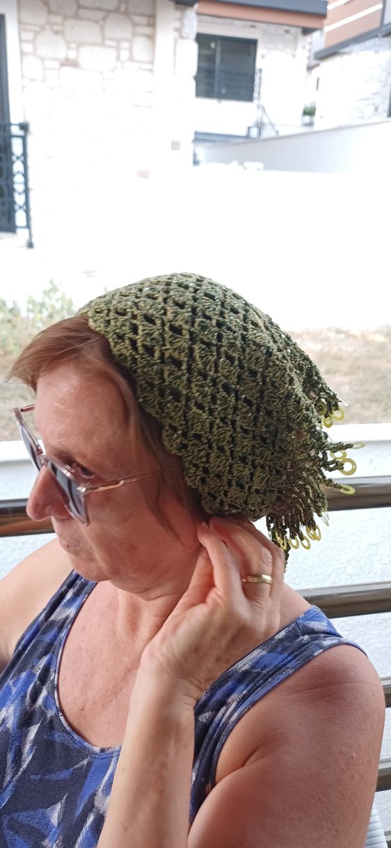 Dantel Detaylı Haki Örgü Bohem Saç Aksesuarı - Görsel 5