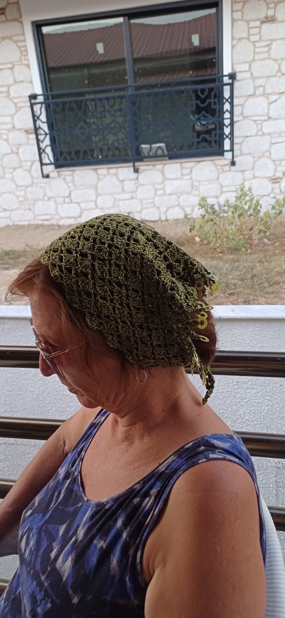 Dantel Detaylı Haki Örgü Bohem Saç Aksesuarı - Görsel 4