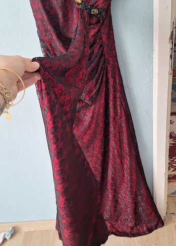 s Beden Bordo Gotik Drapeli Uzun Abiye Elbise