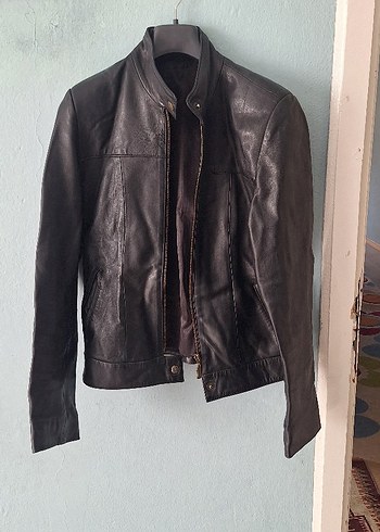 Kadın Kahverengi Deri Biker Ceket