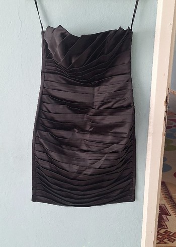 Diğer Kahverengi Straplez Pilili Midi Elbise