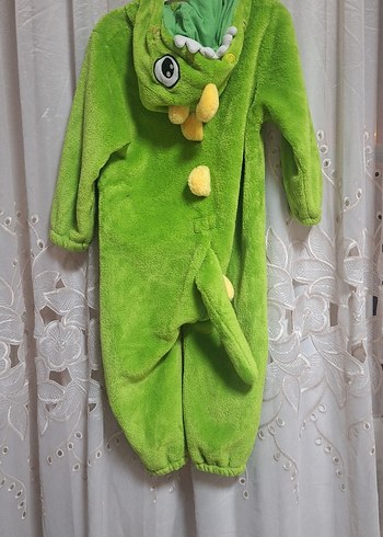 Yeşil Nakışlı Kürklü dinazor Tulumu - Görsel 4