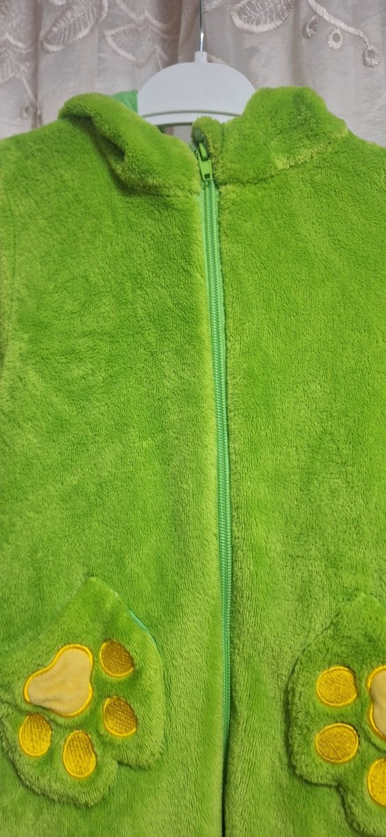 Yeşil Nakışlı Kürklü dinazor Tulumu - Görsel 2