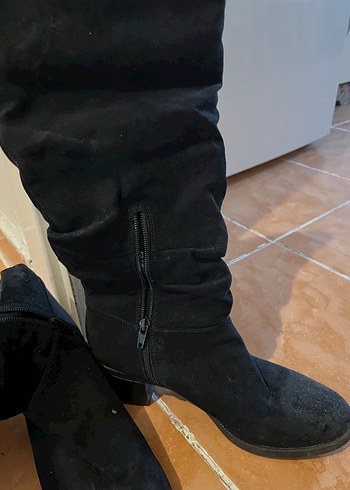 39 Beden Siyah Süet Stiletto Topuklu Diz Boyu Kadın Çizme