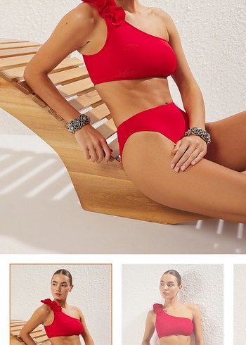 Kırmızı Tek Omuzlu Mini Bikini takım - Görsel 2