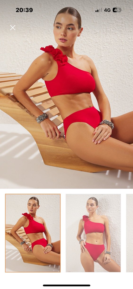 Kırmızı Tek Omuzlu Mini Bikini takım - Görsel 2