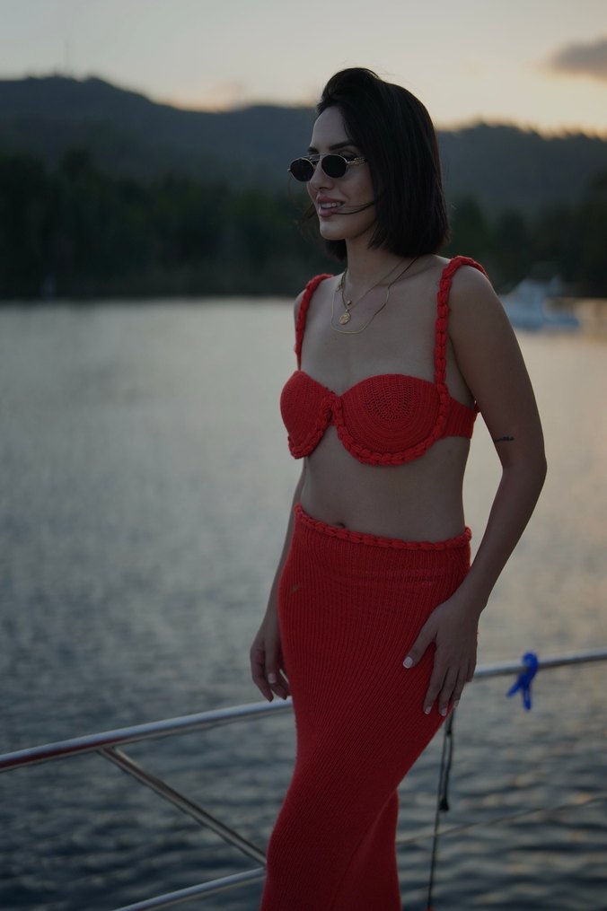 Kırmızı Triko Midi Plaj Mayo Takımı - Görsel 2