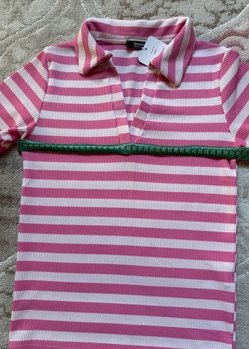 m Beden Pembe Çizgili Polo Tişört