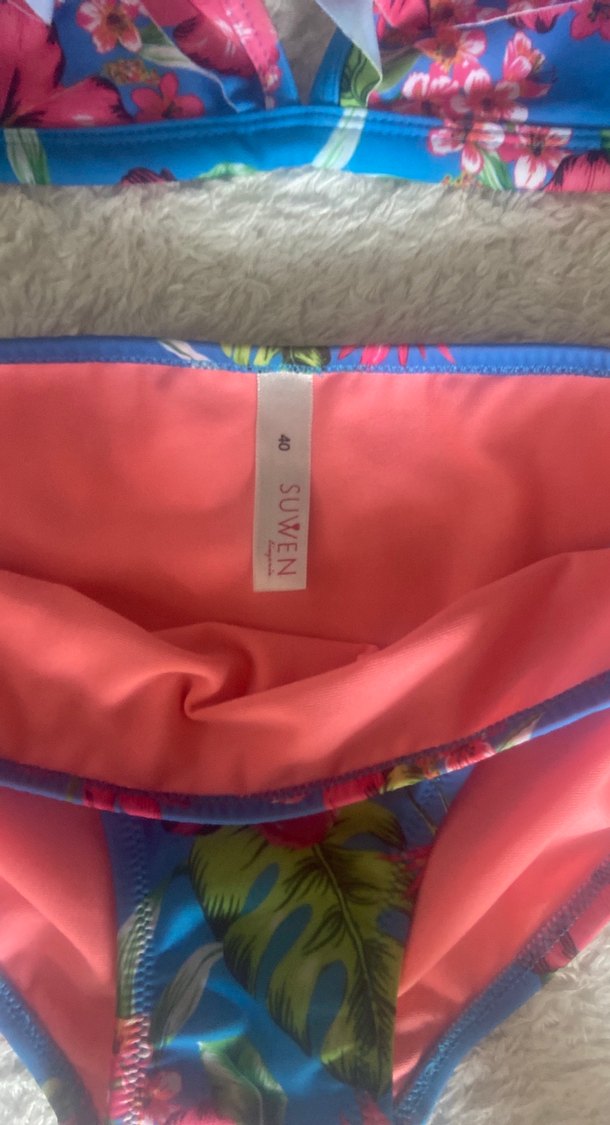 Suwen Mavi Çiçekli Fırfırlı Bikini Takımı üst 36 alt 40 - Görsel 2