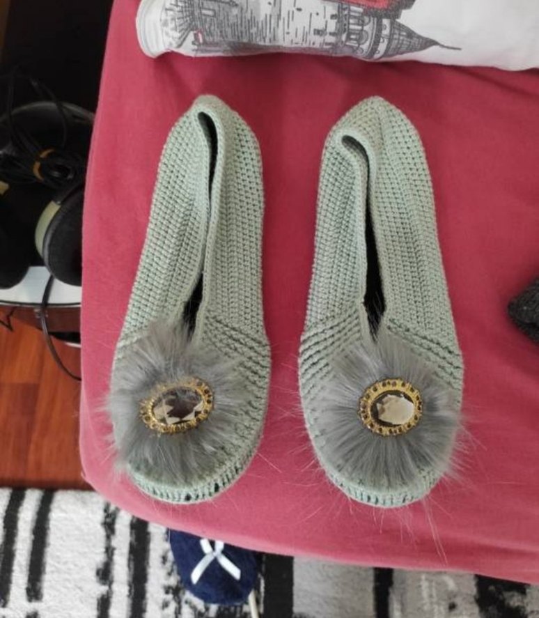 Örgü Kadın Dolgu Topuk Ev Terliği - Görsel 2