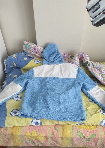 Mavi Kapüşonlu Fermuarlı Erkek Polar - Görsel 7