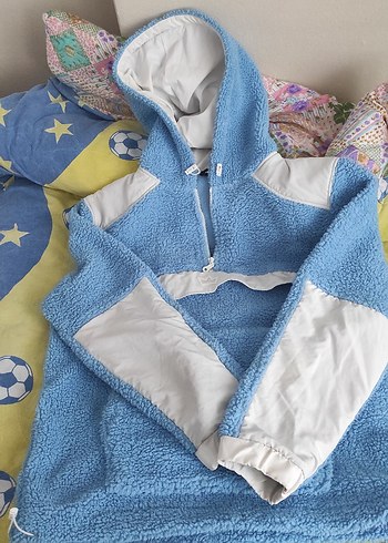 Mavi Kapüşonlu Fermuarlı Erkek Polar - Görsel 5