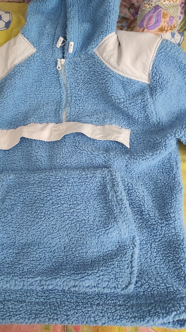 Mavi Kapüşonlu Fermuarlı Erkek Polar - Görsel 2