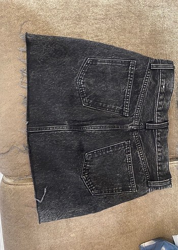 m Beden Siyah Kemerli Mini Denim Etek Mango