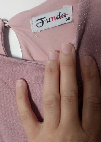 38 Beden pembe Renk Dantel Detaylı Pudra Pembe Uzun Elbise