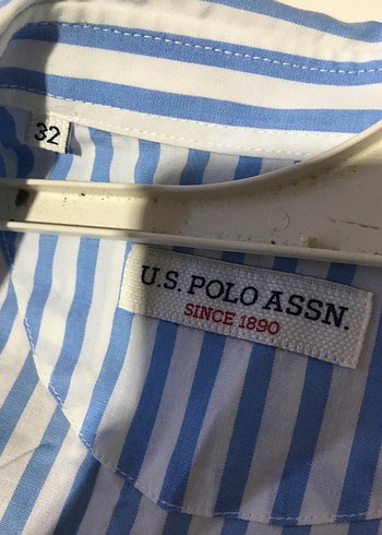 32 Beden Mavi Çizgili Pamuklu Uzun Kollu Gömlek