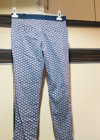 Zara Düğmeli Baskılı Mavi Kadın Kumaş Pantolon