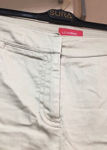 LC Waikiki Gri Kadın Pamuklu Kemerli Kumaş Pantolon