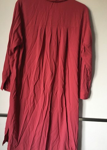 Kadın Uzun Kırmızı Salaş Gömlek Elbise - Görsel 5