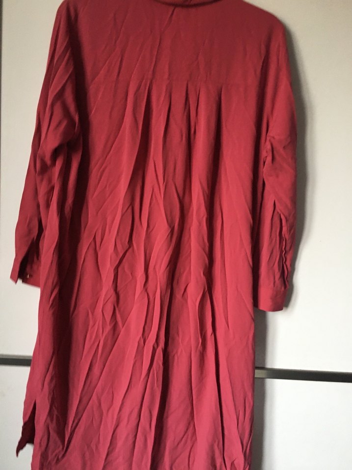 Kadın Uzun Kırmızı Salaş Gömlek Elbise - Görsel 5