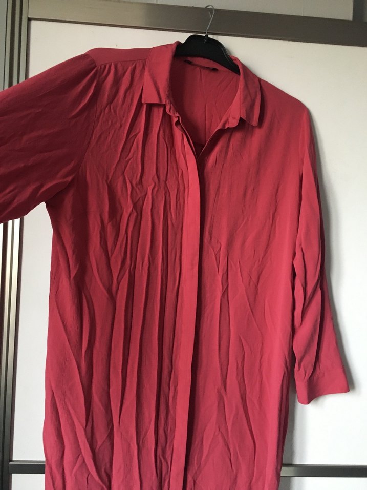 Kadın Uzun Kırmızı Salaş Gömlek Elbise - Görsel 3