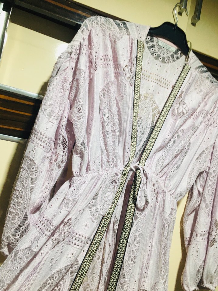 Pembe Bohem Nakışlı Uzun Kadın Sabahlık - Görsel 3