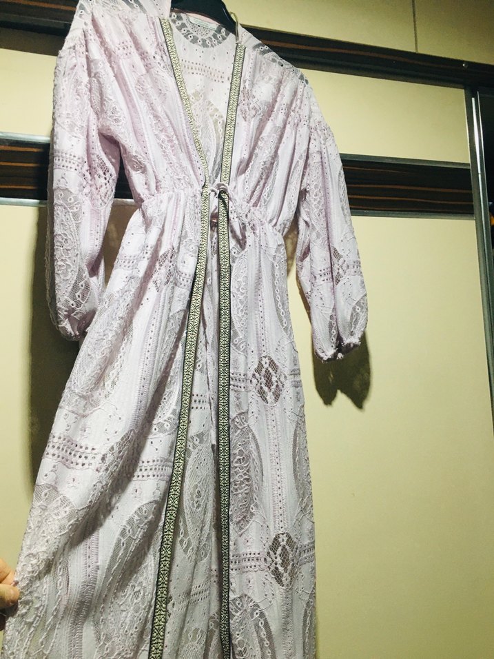 Pembe Bohem Nakışlı Uzun Kadın Sabahlık - Görsel 2