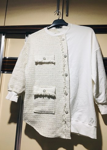 Düğmeli Beyaz Triko Hamile Hırkası - Görsel 2