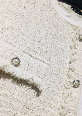 Düğmeli Beyaz Triko Hamile Hırkası - Görsel 3