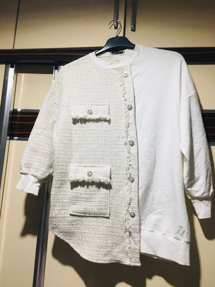 Düğmeli Beyaz Triko Hamile Hırkası - Görsel 2