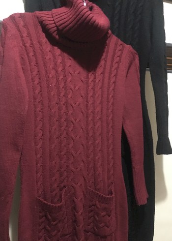 42 Beden bordo Renk Bordo Yüksek Yakalı Örgü Kadın Triko Elbise