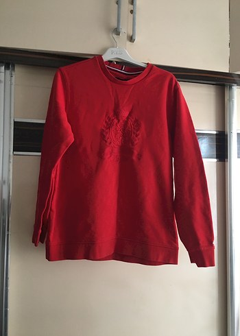 Kadın Kırmızı Bisiklet Yaka Rahat Sweatshirt