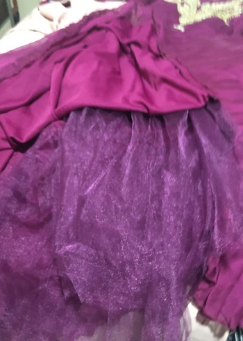 Uzun Kollu İşlemeli Mor Uzun Abiye - Görsel 7