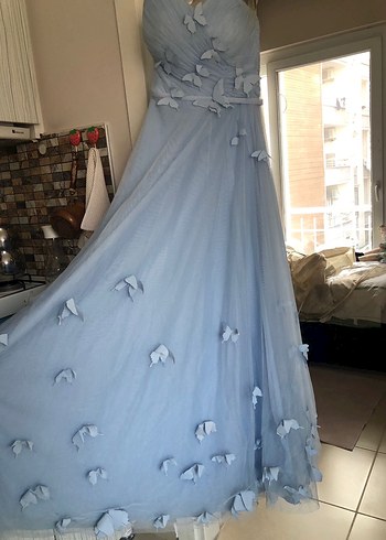 Romance Ömür Özer Mavi Kelebekli Drapeli Nişan Elbisesi - Görsel 6