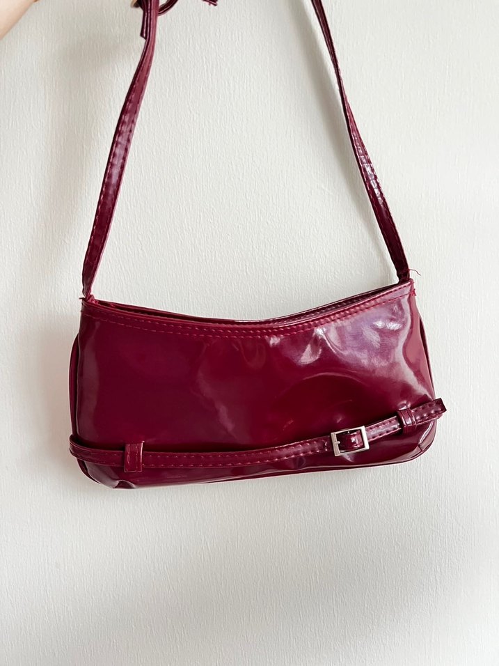Parlak Bordo Deri Kadın Çanta - Görsel 2