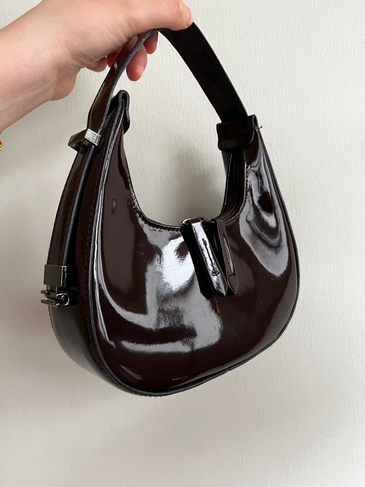 Kilit Tokalı Koyu Kahve Deri Kadın Çanta - Görsel 2