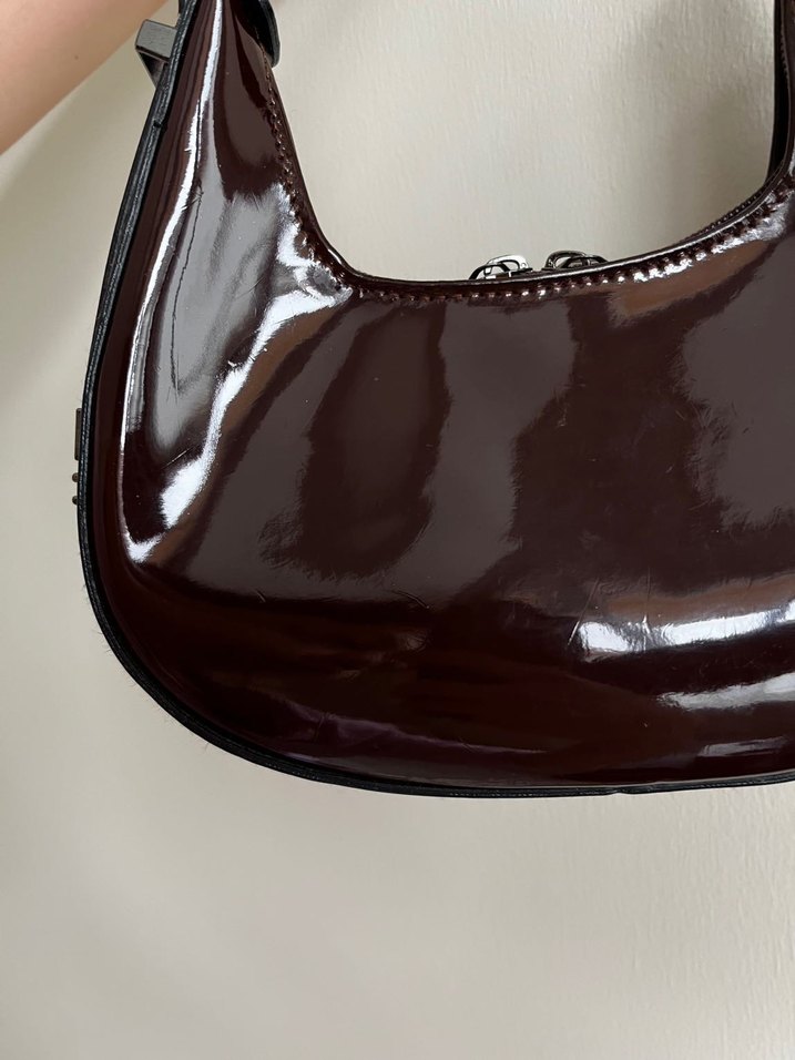 Kilit Tokalı Koyu Kahve Deri Kadın Çanta - Görsel 3