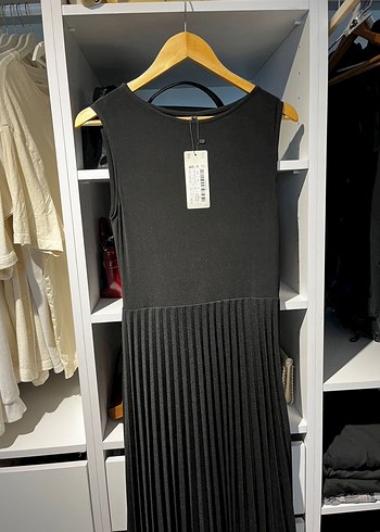 Siyah Pilili Midi Kadın Triko Elbise - Görsel 2