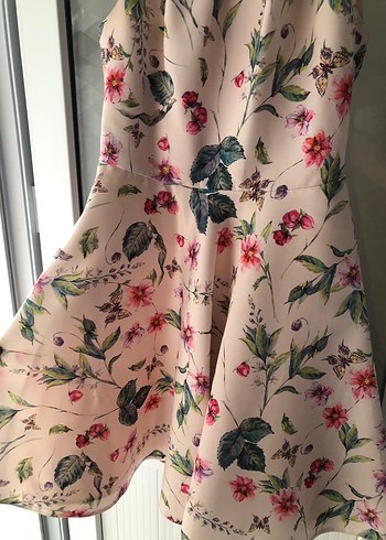 Pembe Midi Çiçek Desenli Elbise - Görsel 2