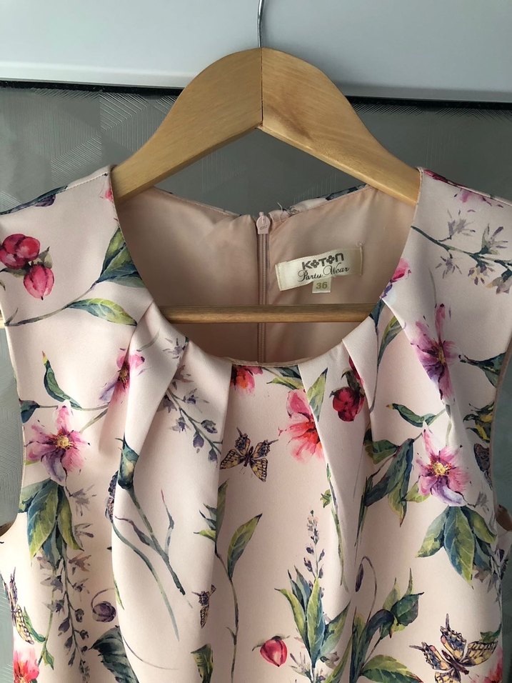 Pembe Midi Çiçek Desenli Elbise - Görsel 4