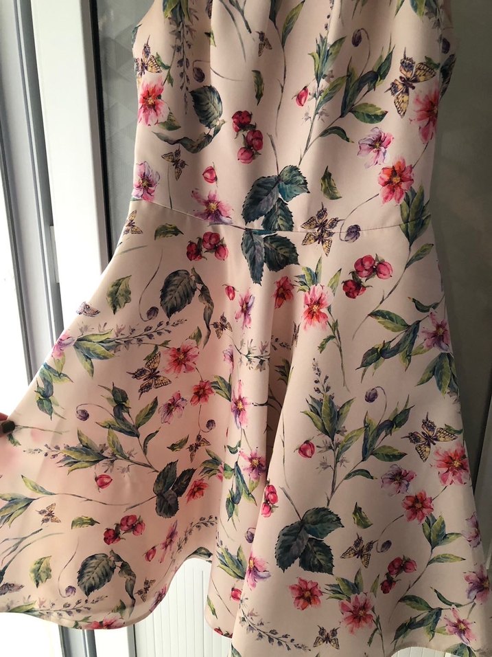 Pembe Midi Çiçek Desenli Elbise - Görsel 2