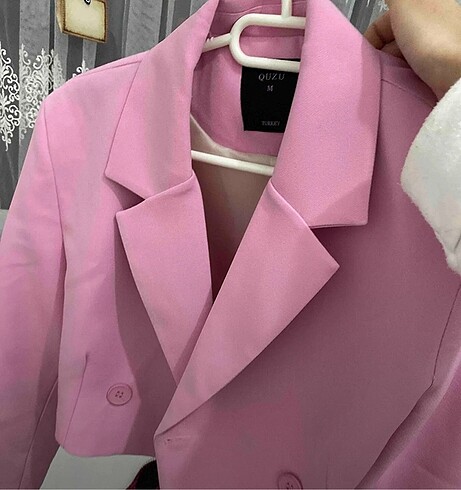 s Beden pembe Renk Kruvaze crop blazer ceket