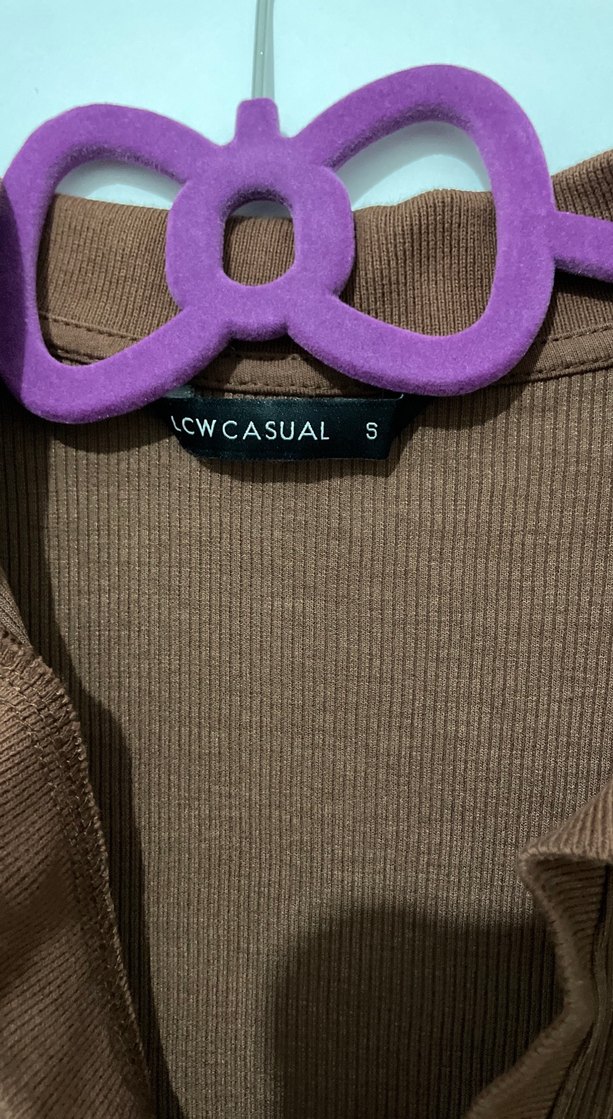 V Yaka Uzun Kollu Kahverengi Midi Elbise - Görsel 2